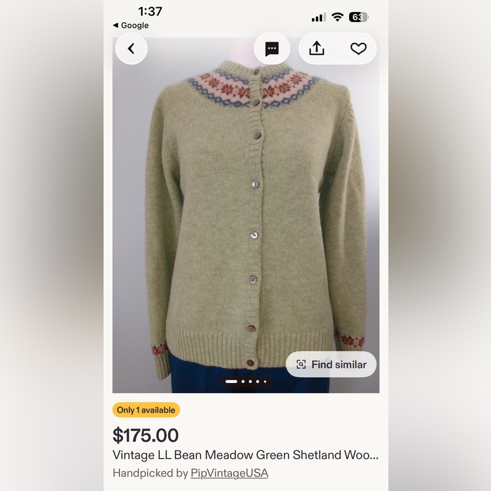 LL Bean Meadow Green Fair Isle Cardigan -Sweaters- SZ Med. Mint! R $175+ - Picture 8 of 12